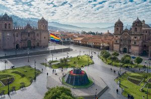 Plaza De Armas And Church Of The Society Of Jesus Or Iglesia De La Compania De Jesus. Cusco, Peru