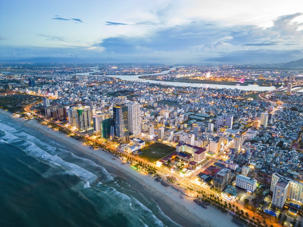 Aerial View Of Da Nang Beach Which Is A Very Famous Destination For Tourists.