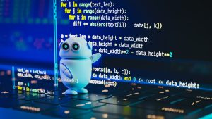 An artificial intelligence chatbot is helping programmers write source code. 3d rendering